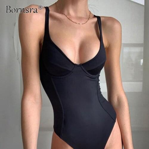 Bornsra 2021 Summer New Womens Solid Color Chest Display One-piece Womens Sleeveless T-shirt Bottoming Top COTTON Bodysuit