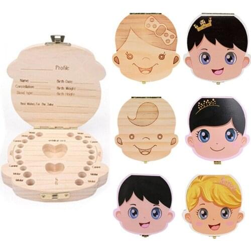 Baby Tooth Box Portugal /Dutch/English Organizer Save Milk teeth organizer Wood Storage Box Tooth Album Keepsake Souvenir Box