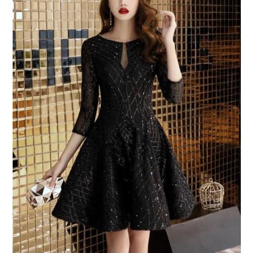 Elegant Black Party Dress Women Sexy Shining Sequined Sleeve Mini Summer Dresses vestidos robe femme