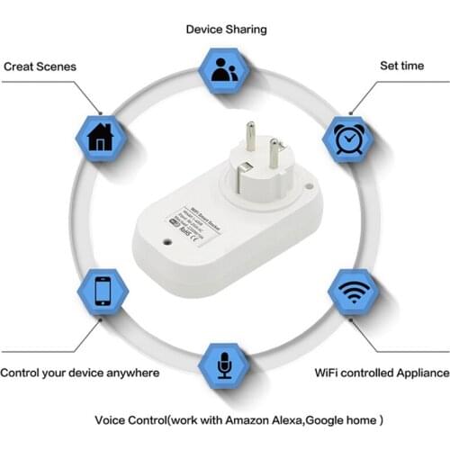 16A EU Smart Wifi Power Plug Ac220V Multi Ios Android Wifi Wireless Smart Eu Plug Socket work with Alexa Google Home Tuya App