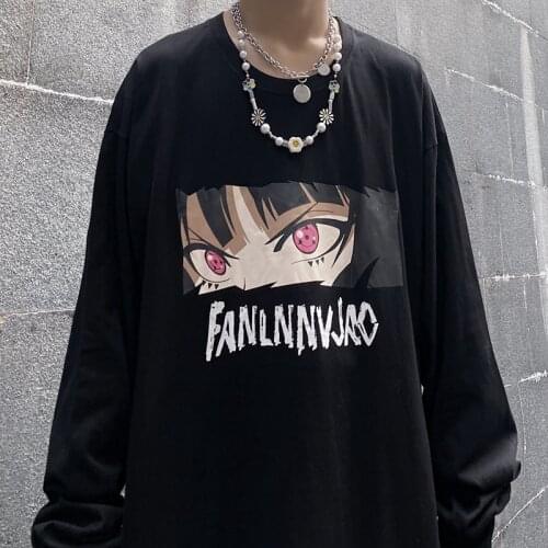 Autumn Korean Retro Cartoon Letter Printed T-Shirt Cotton Long Sleeve Unisex All-Match Harajuku Clothes Funny Hip Hop Streetwear