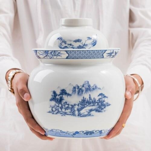 1.75/3.5/5kg Jingdezhen Pickle Jar Ceramic Kimchi Container Chinese Pickled Jars Vegetables Chili Radish Pickling Storage Sealed