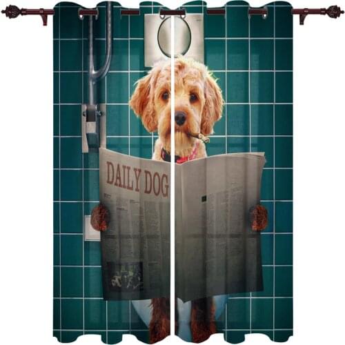 Dog Cute Toilet Newspaper Kids Bedroom Curtains for Living Room Window Curtains Bedroom Kitchen Gazebos Valance Room Divider