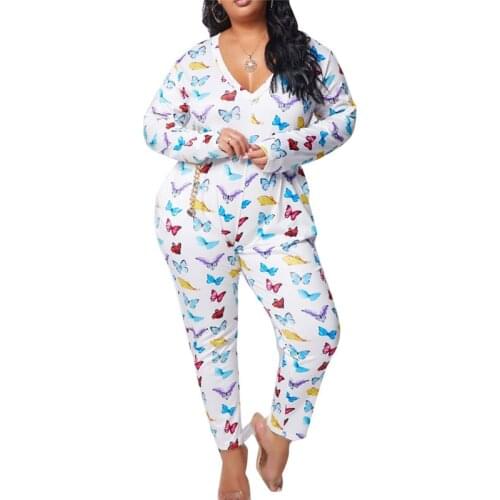 Fashion Sexy Butterfly V-neck Rompers Womens Jumpsuit Long Sleeve Autumn 2021 Bodycon Sexy Party Jumpsuits Plus Size Streetwear