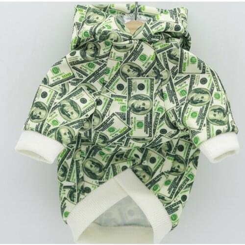 Dog Clothes Winter Warm Pet Dog Dollars Printing Hoodies buttons Puppy Clothing For Small Medium Dogs Outfit B1105