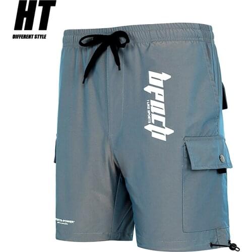 Summer Cargo Shorts Men Brand Multi-pocket Fashion Laser Mens Casual Shorts Wild High Street Drawstring Knee Length Pants Male