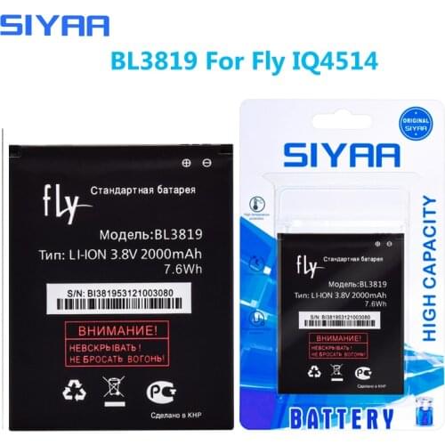 SIYAA Mobile Phone Battery BL3819 For Fly IQ4514 Quad IQ 4514 Lithium Polymer 3.8V 2000mAh Replacement Batteries Retail Package
