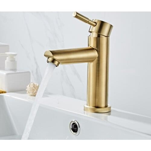 Bathroom Basin Faucet Brass Sink MixerTap Brushed Gold Cold and Hot Lavatory Basin Faucet Deck Mounted Single Handle Water Crane
