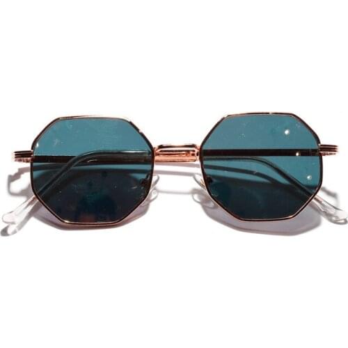 Retro polygon sunglasses Men Women Luxury pink Lens Round Sunglasses Vintage Small frame Mirror color sunglasses
