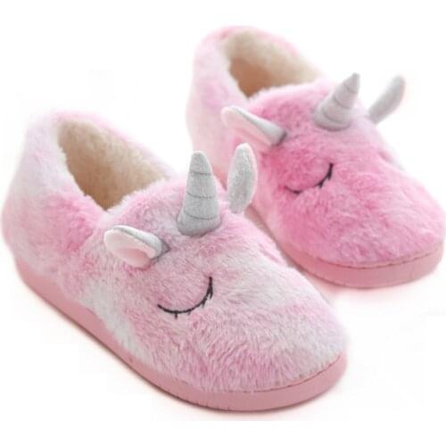 Suihyung Women Plush Slippers Cute Cartoon Unicorn Slides For Girls Fluffy Fur Indoor Cotton Shoes Slip On Female Home Sneakers