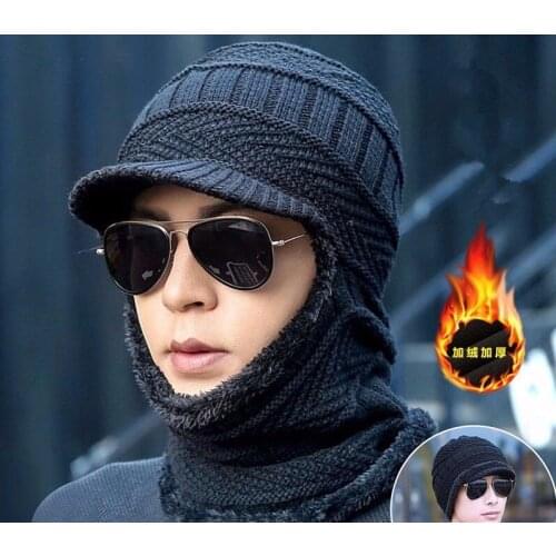 Warm winter thickened plus velvet knitted all-in-one cold-proof hood brand high-quality riding ski wool fur hat and collar SP020