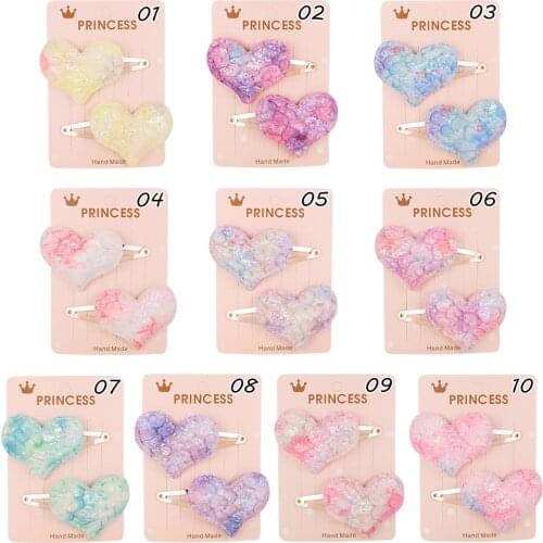 100pc/lot Glitter Love Heart Crown Hair Clips for Girls Boutique Hairgrips Baby Tie Dye Snap Clips Kid Hairpin Hair Accessories