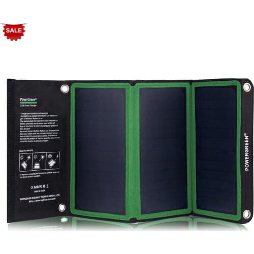 PowerGreen Travel Charger 21 Watts Dual Ports Foldable Solar Power Bag Solar Charger for Phone Battery Backup