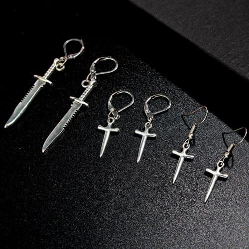 JUST FEEL 3Pair/Set Vintage Sword Dangle Earrings Female Sliver Color Knife Shape Earring Sets Fashion Simple Jewelry Gifts