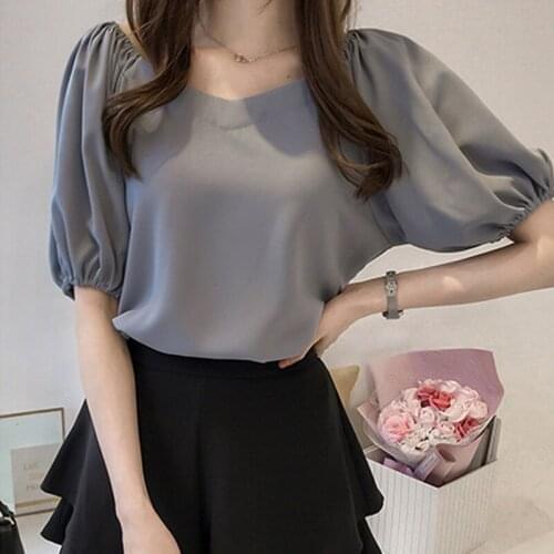 2019 Summer Women Blouses Tops V-Neck Short Sleeve Chiffon Blouse Female Shirts Blusas
