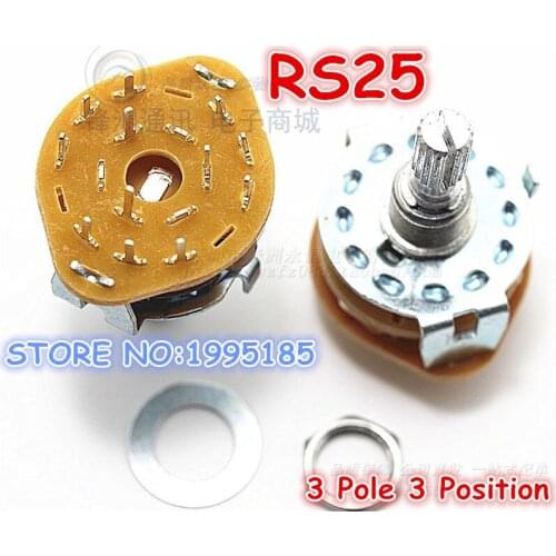 10pcs/Lot RS25 3P3T Band Switches Channel Rotary Switch 3 Pole 3 Position 20mm 3*3 gear