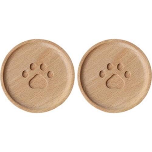 Cute Cartoon Cat Wooden Coaster Pad Milk Tea Coffee Cup Mat Round Soft Wooden Heat-Insulated Placemats 2Pack