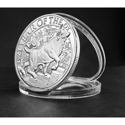 2021 the Year of Ox Chinese Good Luck Silver Commemorative Coins Blessing Wishing Bullish Souvenirs New Year Gifts