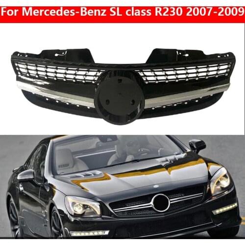 ABS Hood Bumper For Mercedes-Benz SL Class R230 2007-2009 R231 2013-2016 Diamond GT Front Grill Car Styling Middle Grille