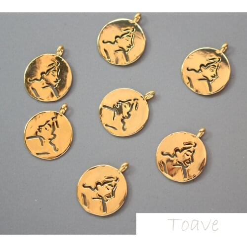 Color-preserving copper plated 18k gold European and American style disc abstract portrait pendant diy earring accessories