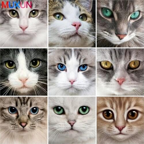 Muxun Diamond Embroidery Sale Cats Eye 5D Cross Stitch Diamond Painting Animal Rhinestones Square Full Drill Diamond MosaicJq172