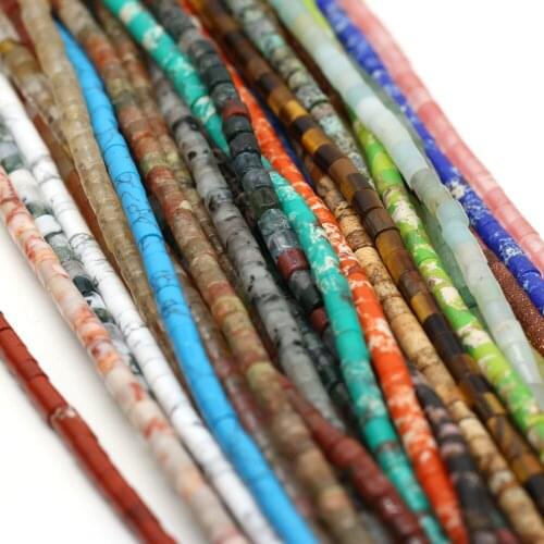 Natural Stone Amethyst Lazuli Crystal Beads Hand-Carved Cylindrical Beads for Women Jewelry Making DIY Necklace Bracelet 4x4mm