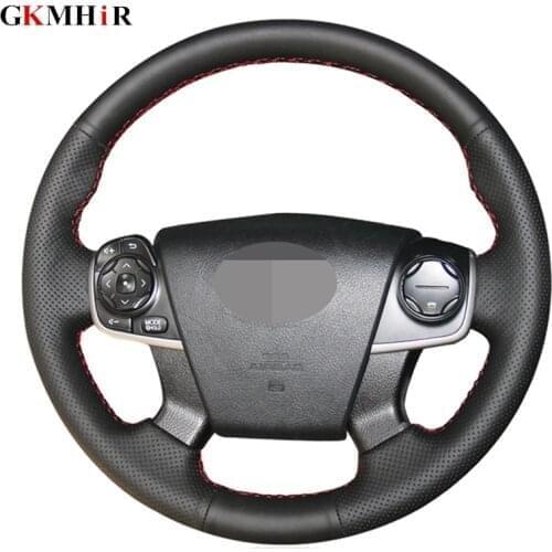Black Genuine Leather DIY Hand-stitched Car Steering Wheel Cover for Toyota Camry 2012 2013 2014