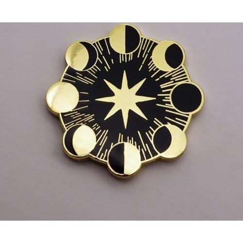 Moon Phase Hard Enamel Pin Minimalism Jacket Lapel Badge Brooch Fashion Accessories