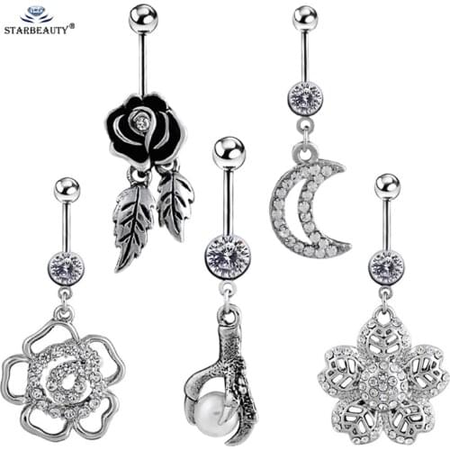 Black Rose Moon Claw Belly Button Rings Belly Piercing Ombligo Navel Piercing Nombril Earring Pircing Belly Ring Dance Jewelry