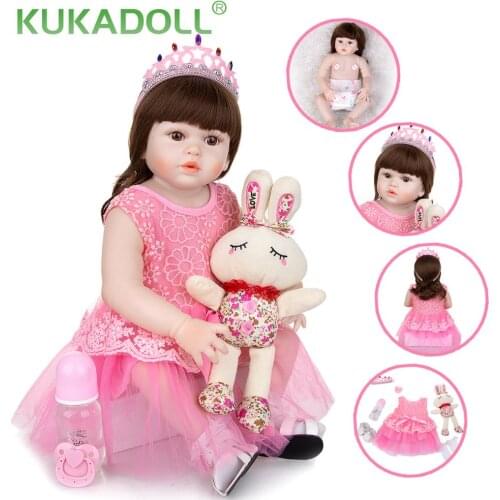 KUKADOLL 23 Inch 57 CM Lifelike Reborn Babies Doll Full Silicone Body Boneca Reborn Menina Baby Doll Toy For Kids Birthday Gifts