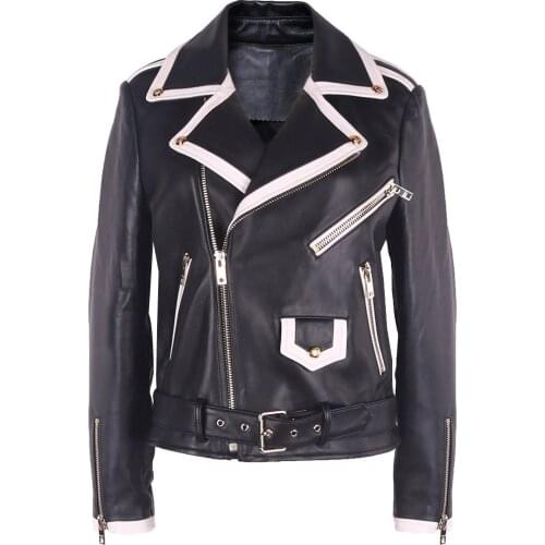 YOLOAgain Women Genuine Leather Jacket Real Sheepskin Black Motorcycle Jacket For Ladies