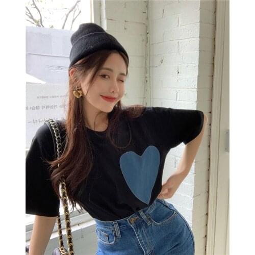 Summer half-sleeved love sticker short-sleeved t-shirt female Korean version loose and thin college style T-shirt
