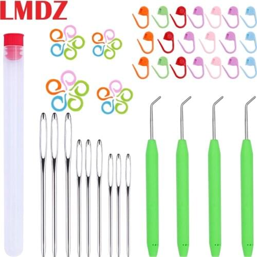 LMDZ Knitting Loom Hook with Needle Loom Pick Steel Large-Eye Sewing Needles, Knitting Stitch Markers, for Knifty Knitter
