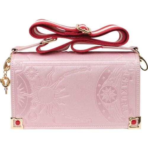 Card Captor Sakura Kinomoto Cosplay PU Leather Cartoon Small Square Bag Fashion Women Phone Purse Pink Shoulder Messenger Bags