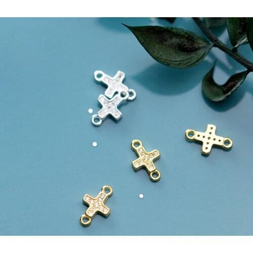 MEETSOFT Trendy 925 Sterling Silver Zircon Leaf Flower Double hole Charms of DIY Handmade Making Finding Jewelry Accessory