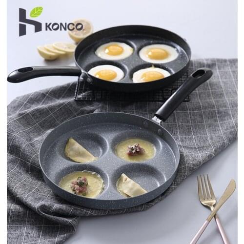 Konco 24cm Multi-functional Non-stick Pan Fried Egg Dumpling Pan Waffle cake Mould Fried Grill Smokeless 4 holes Kitchen Pots