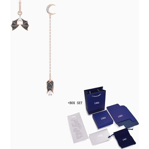 Fashion Jewelry SWA New Asymmetrical Ladies Rose Gold Pierced Earrings Bat Pattern Exquisite Crystals For Girls Romantic Gifts