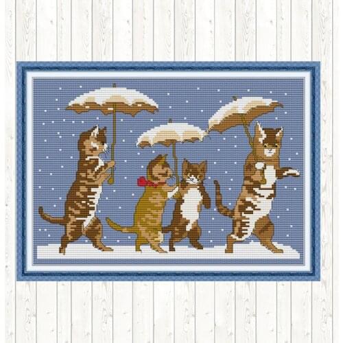 Kitten with Umbrella Cross Stitch Kits Embroidery Kit Pattern Counted Printed Canvas 14CT 11CT Handmade Cross Stitch Needlework