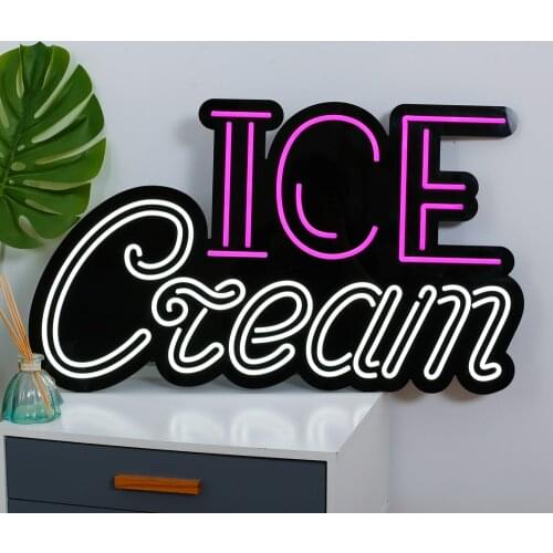 HANDWRITING ICE CREAM Neon Sign Wall Art Neon Board Decorative Background for Dessert Station Restaurant Pub Café Party Holiday