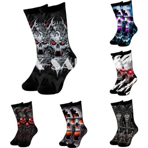 Skull Head Viking Trippy 3D Fashion Long High Socks Cycling Casual Novelty Men Women Cotton Funny Colorful Leg Calf Cotton-8