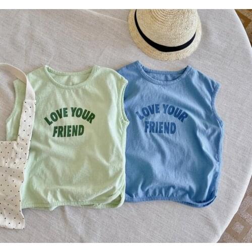 2021 new style girls boys vest summer cotton linen fashion kids waist vest