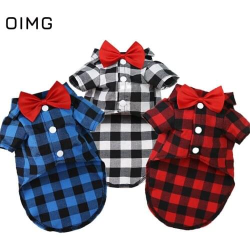 OIMG Small Meduim Large Dog Clothes Plaid Dog Shirts With Necktie Dog Blouses Puppy Clothes For Pomeranian Chihuahua Spitz