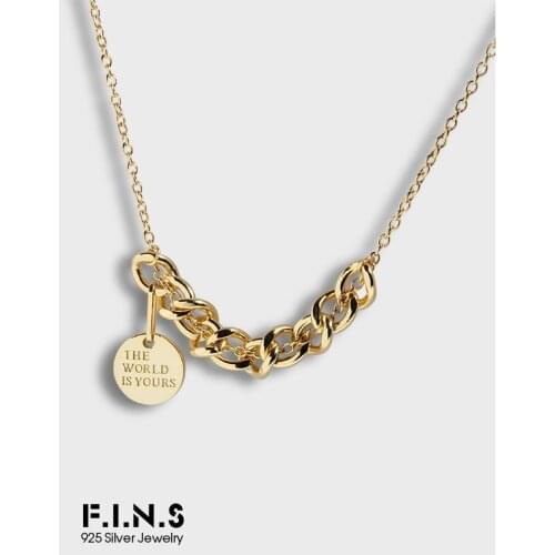 F.I.N.S Authentic S925 Sterling Silver Necklace Small Round Tag Thick Chain Pendant Necklace Punk Clavicle Chain Fine Jewelry