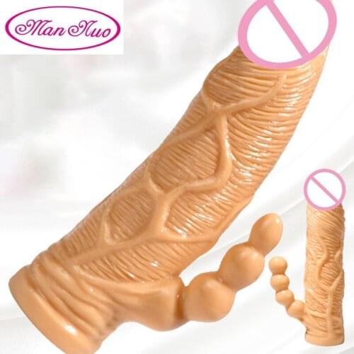 Realistic Penis Extension Sleeve for Men Reusable Cock Sleeve Male Enlargement Condoms Delay Dildo Enhancer Adult Dick Sex Toys