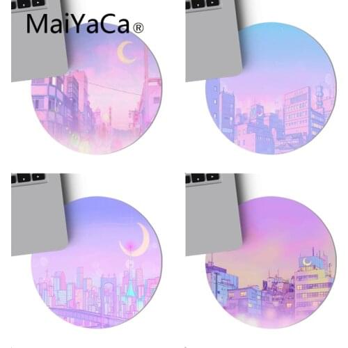 Pink anime Moon landscape aesthetics art Mouse Mat Game Mouse Pad round mouse Mat Anti Slip gaming Mousepad 22x22cm