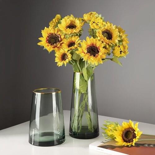 Nordic Gold Ring Glass Vase Brief Tabletop Glass Vase Hydroponic Transparent Dried Flowers Home Decor Flower Wedding Ornaments