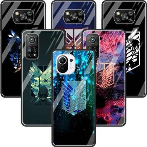 Glass Cover For Xiaomi 11 Ultra Note 10 10T 9 9T Poco X3 NFC X2 F2 M2 Pro Shell Back TPU Case Attack on Titan logo