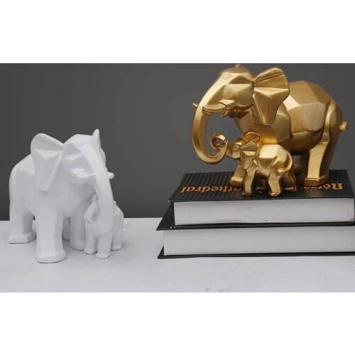 Simple modern geometric gold elephant mother and child decoration resin home decoration statue craft carving animal statue gift