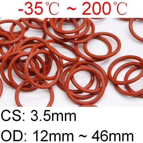 50pcs VMQ O Ring Seal Gasket Thickness CS 3.5mm OD 12 ~ 46mm Silicone Rubber Insulated Waterproof Washer Round Shape Nontoxi Red