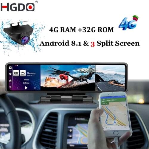 HGDO 12'' 4G Car DVR Dashboard Camera Android 8.1 4G+32GADAS Rear View Mirror Video Recorder 1080P WiFi GPS Dash Cam Console